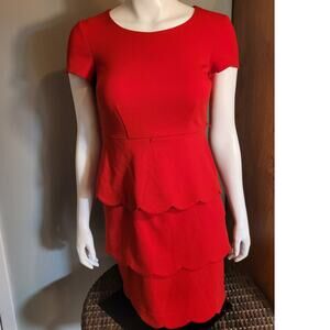Alyx Petite Womens 2P Red Tiered Ruffle Tulip Hem Layered Cocktail Party Dress